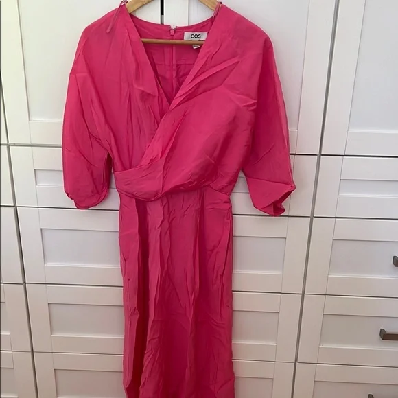 COS | Dresses | Cos Pink Maxi Dress Puff Sleeves | Poshmark